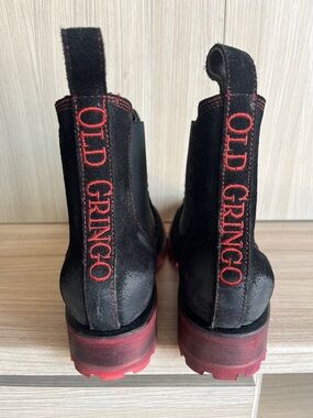 Old Gringo Black Suede Boots with Red Detailing